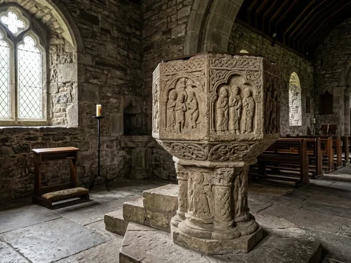 Medieval Westmeath Baptismal Fonts: History | Brookside Church 4 Ancient medieval stone baptismal font in an Irish church (AI Generated Image)