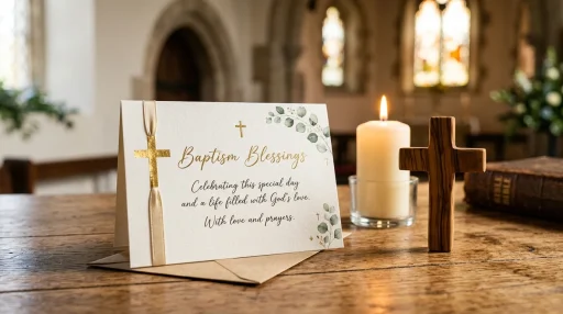 Baptism Messages & Wishes: 50+ Blessings | Brookside Church 1 Baptism greeting card next to a candle and cross (AI Generated Image)