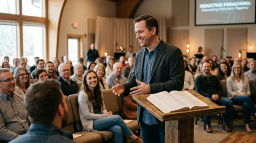 Pastor preaching an inductive sermon (AI Generated Image)